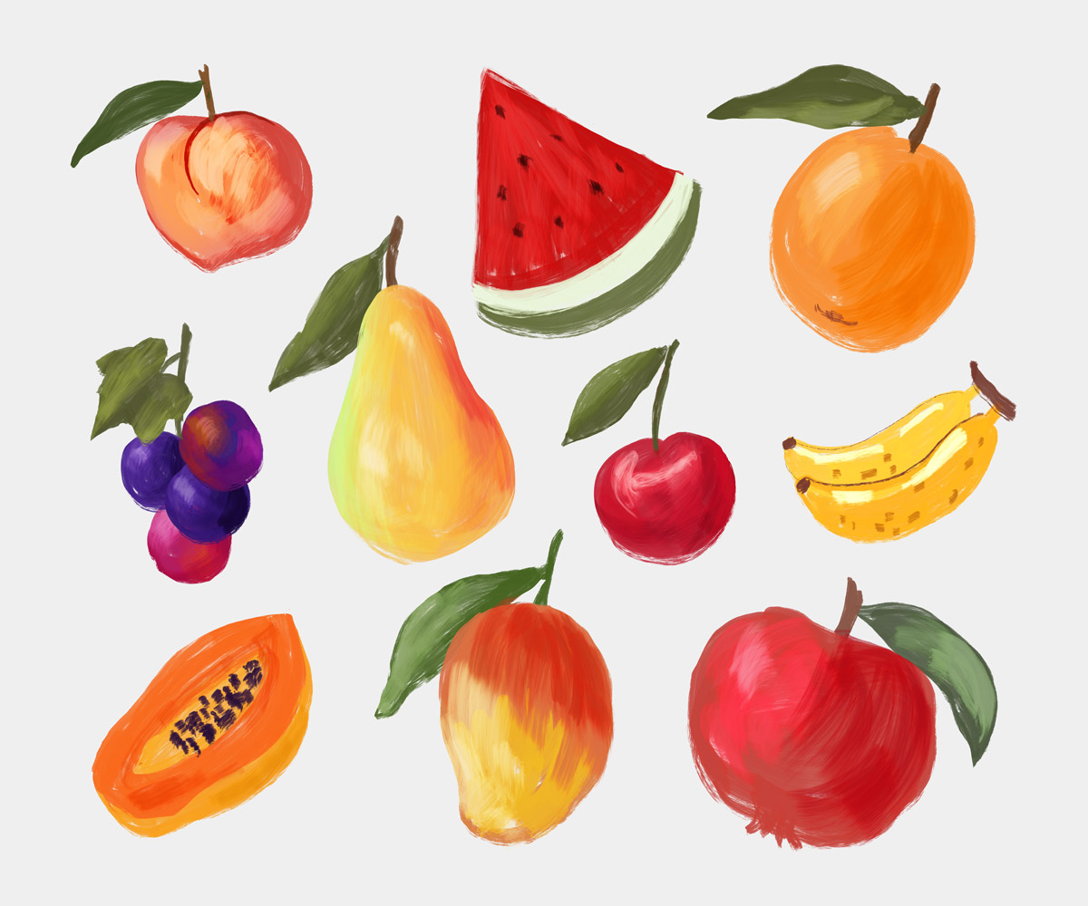 Hand-painted fruits illustration collection