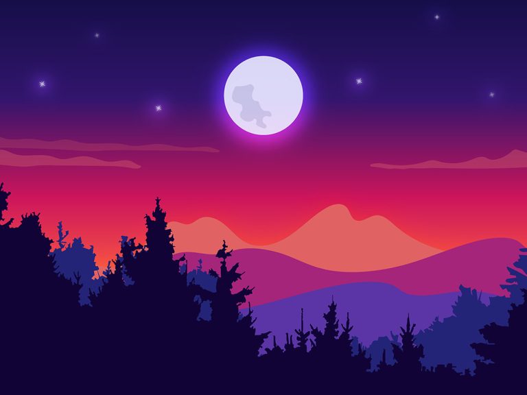 Night sky mountain scenery illustration