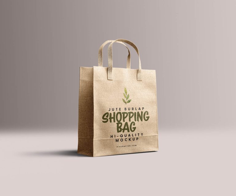 Free jute burlap shopping bag mockup