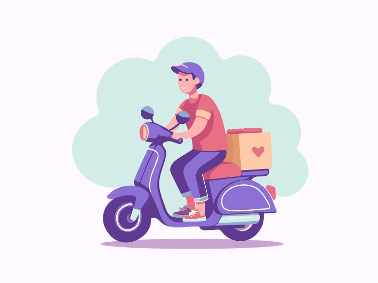 Delivery Boy On A Scooter With A Delivery Box