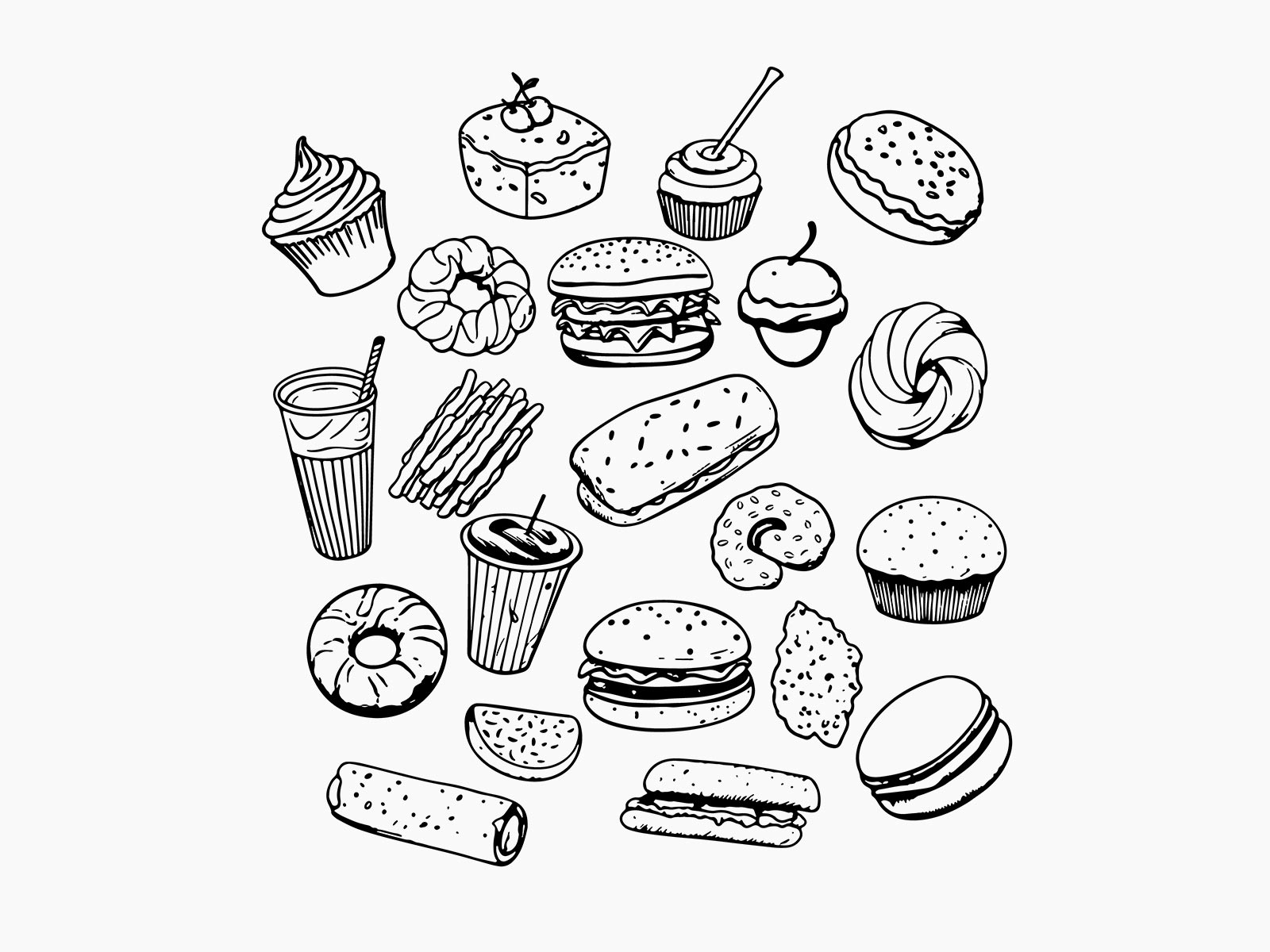 Bakery Items Vector Doodle Collection