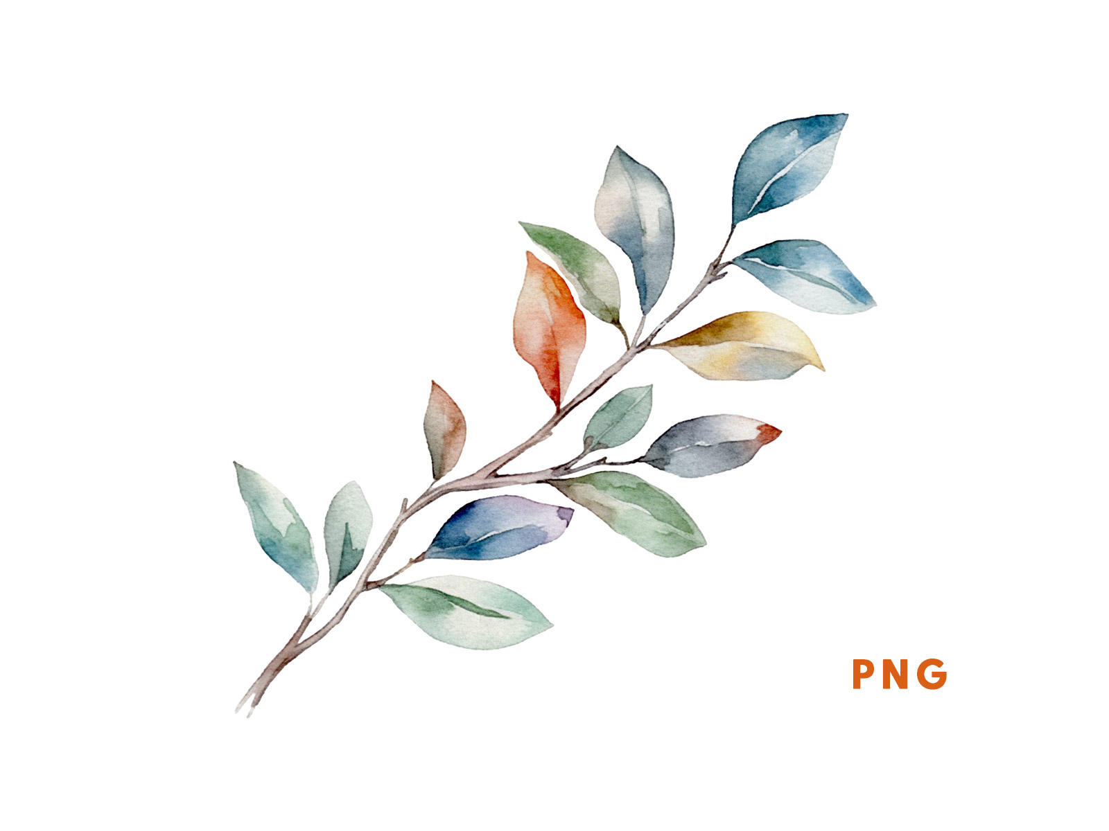 Watercolor Branch With Leaves