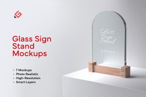 Glass Sign Stand Mockup