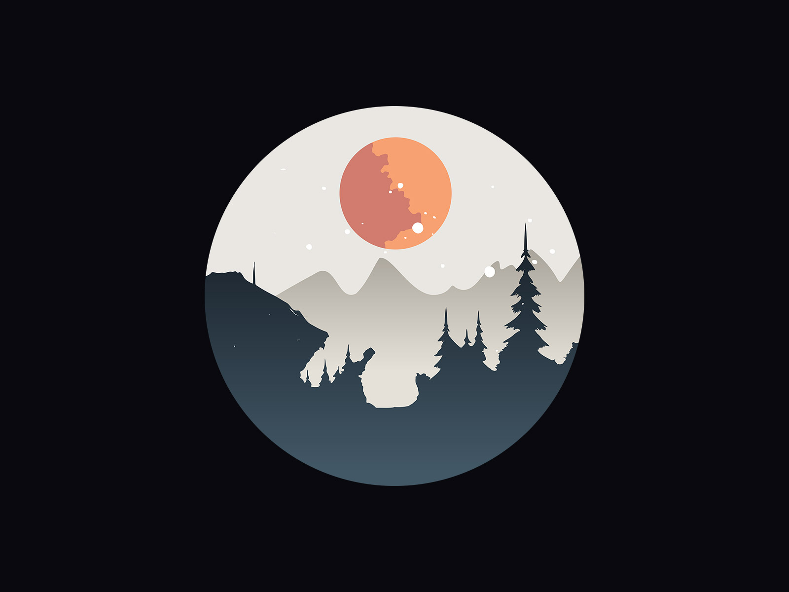 Vector Circular Mountain Scenery Illustration