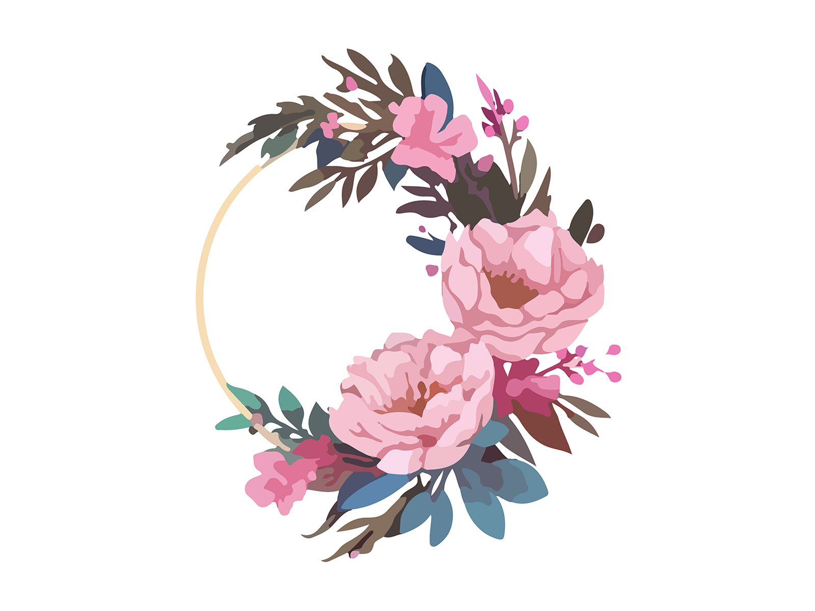 Vector Peony Wedding Floral Wreath