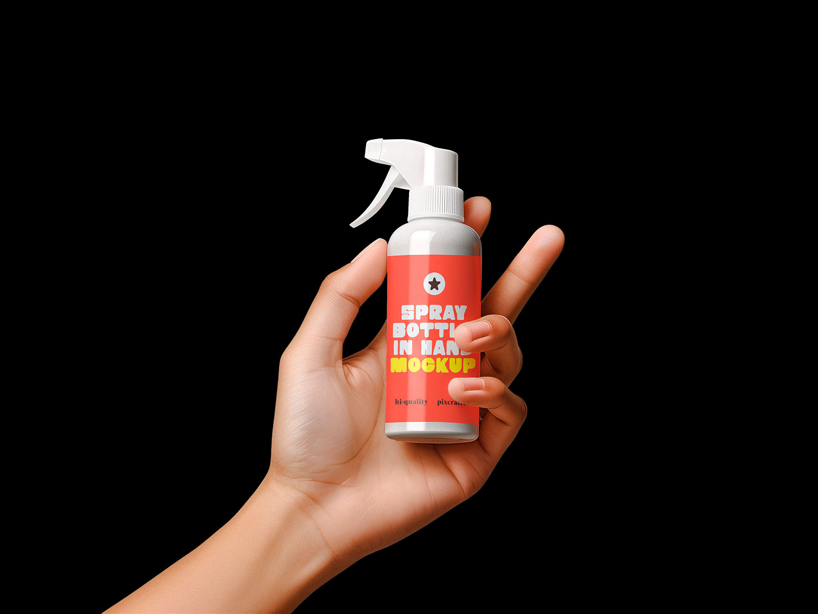 Spray Bottle In Hand Mockup